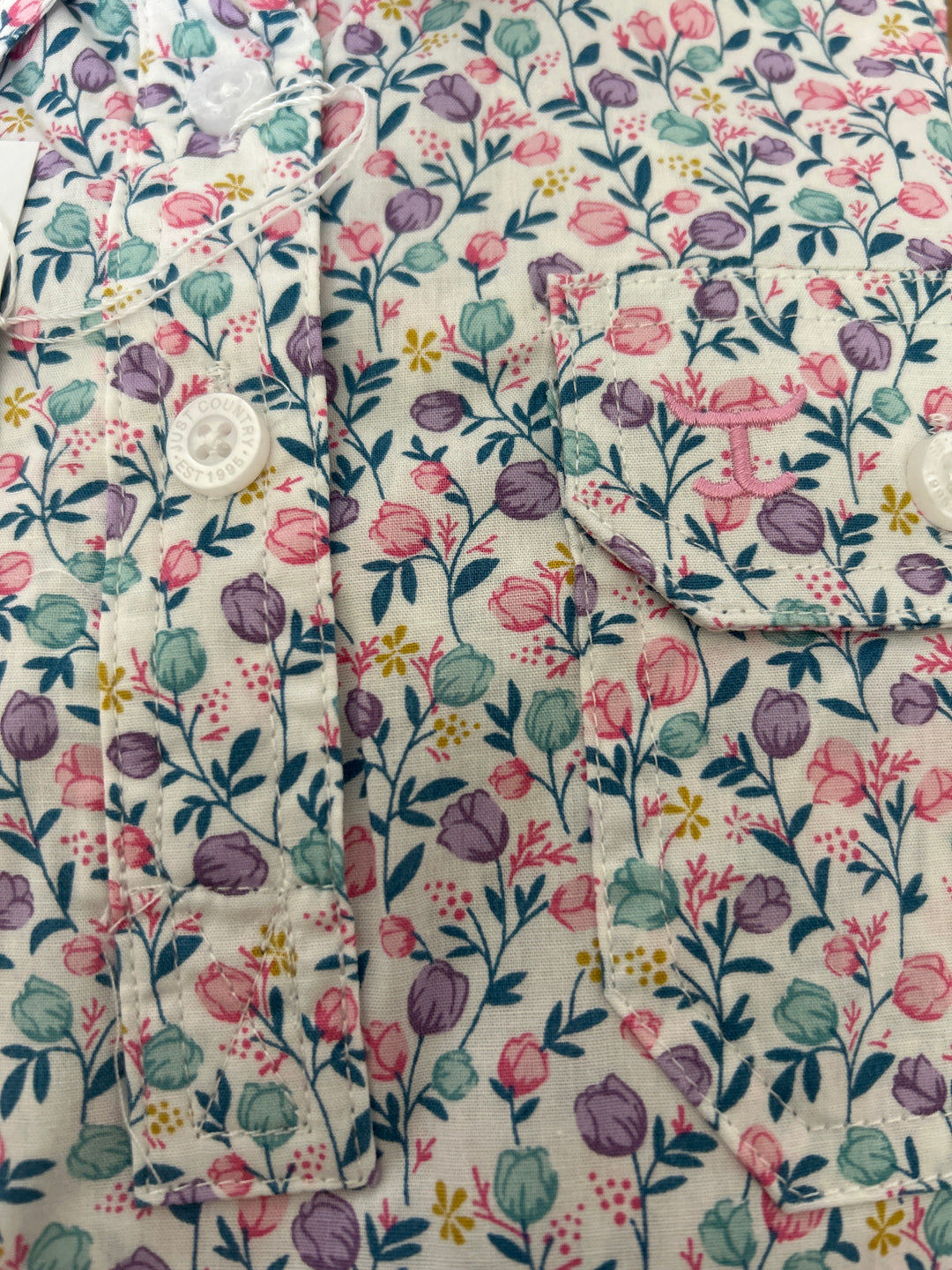 Just Country - Girl's Harper Half Button Shirt in White Tuilps