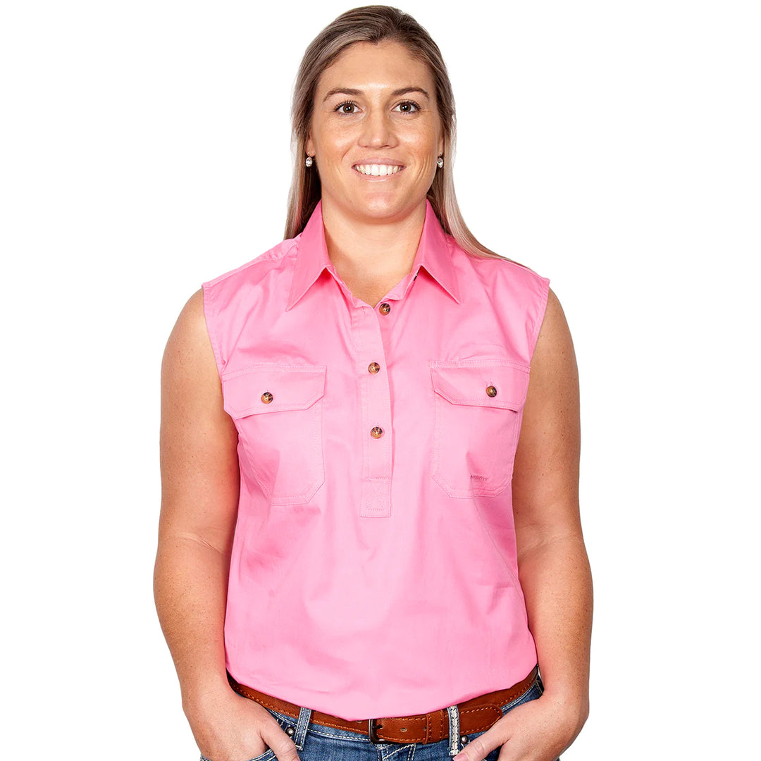 Just Country - Women's Kerry Half Placket Sleeveless Shirt in Rose
