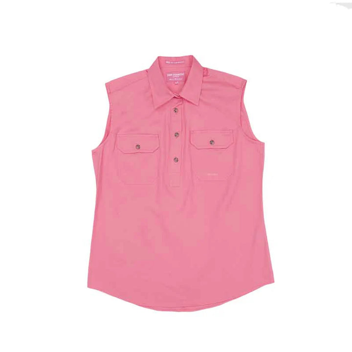 Just Country - Women's Kerry Half Placket Sleeveless Shirt in Rose
