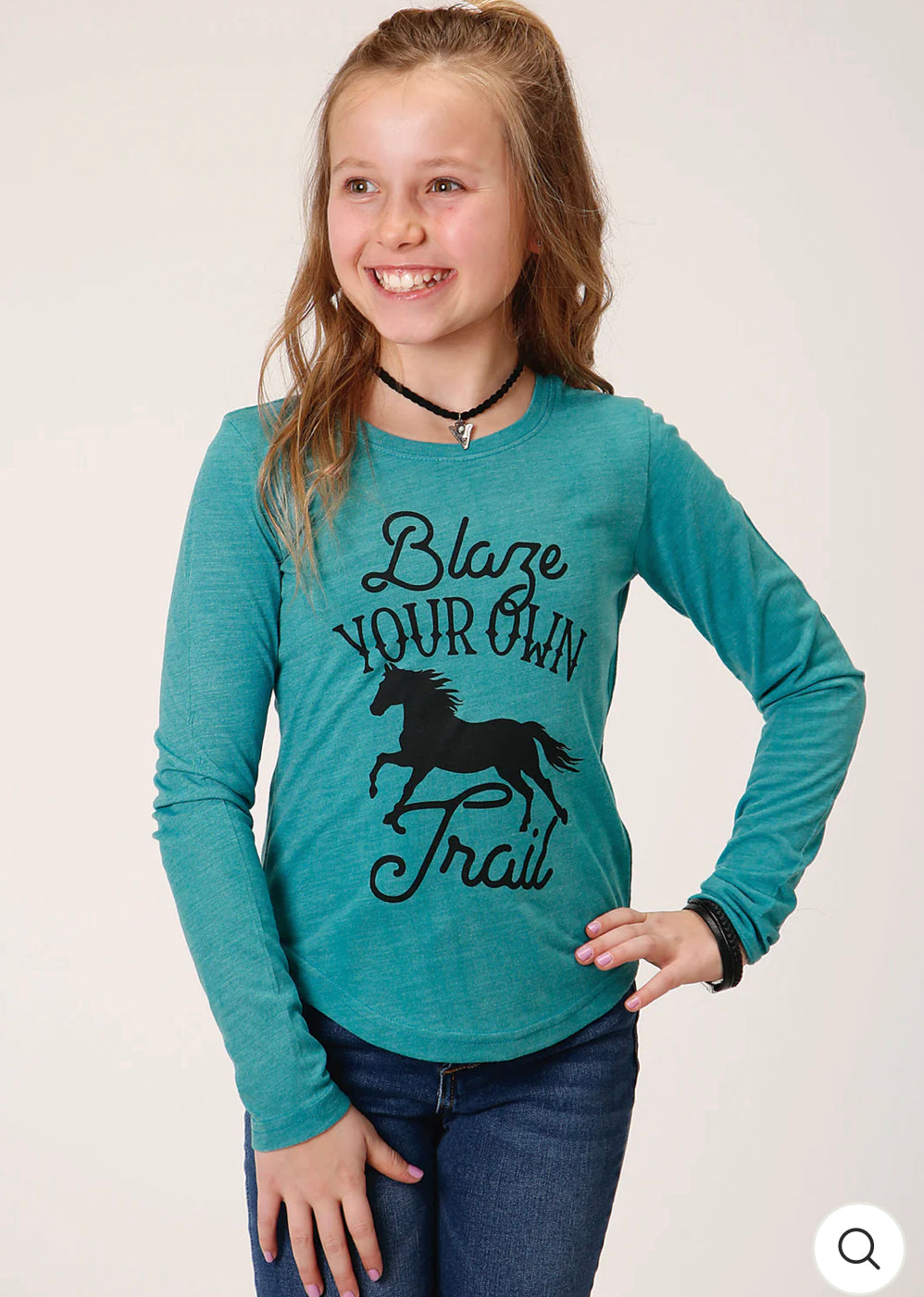 Roper - Girls Aqua Blaze Your Own Trail Long Sleeve Tee