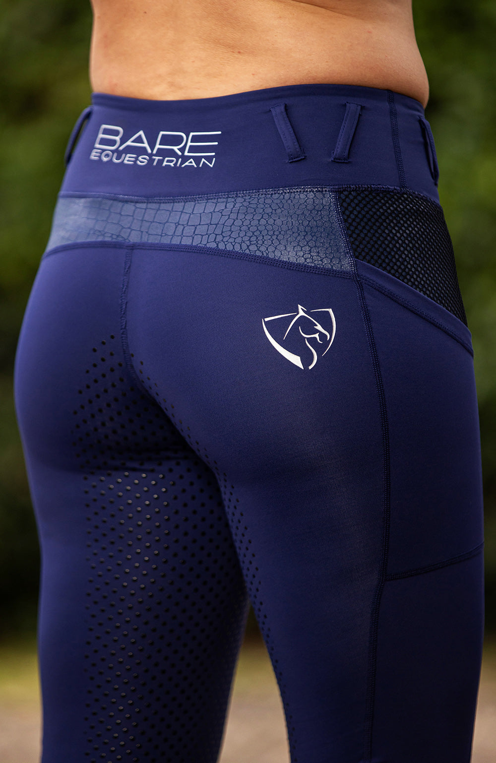 BARE - Womens Performance Riding Tights in Black and Navy Croc