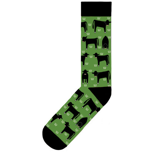 Red Tractor Designs - Angus Cattle on Green Socks
