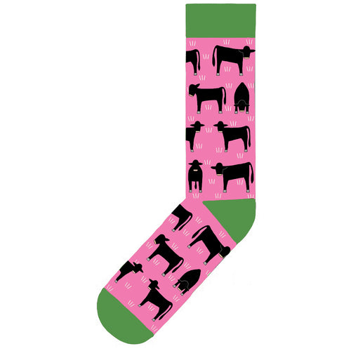 Red Tractor Designs - Angus Cattle on Pink Socks
