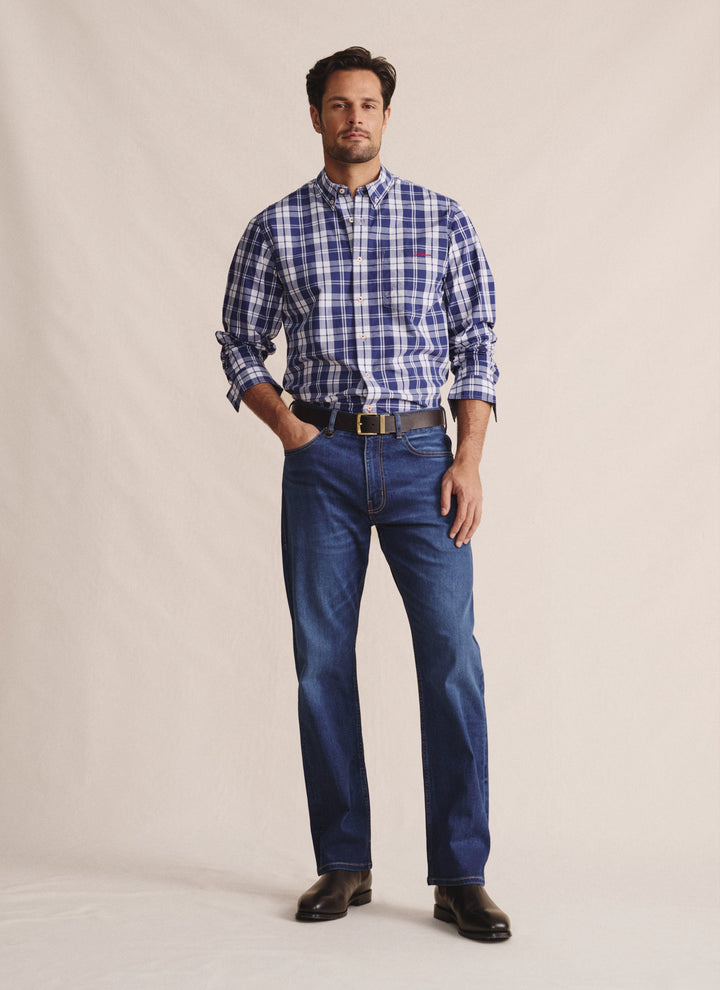 S Kidman - Mens Abderdeen Long Sleeve Shirt in Indigo