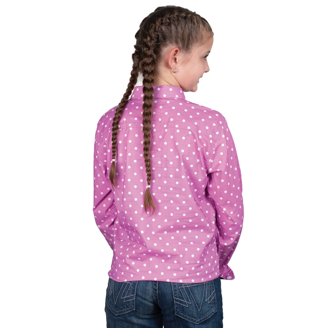 Just Country - Girl's Harper Half Button Shirt in Radiant Orchid & Navy Dots