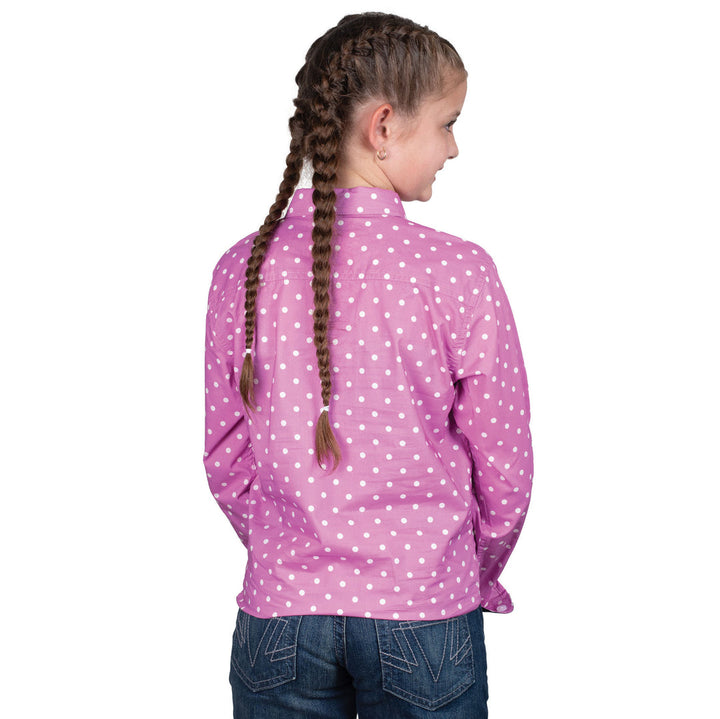 Just Country - Girl's Harper Half Button Shirt in Radiant Orchid & Navy Dots