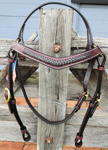 Toprail Equine - Leather Bridle with Curved Plait Browband