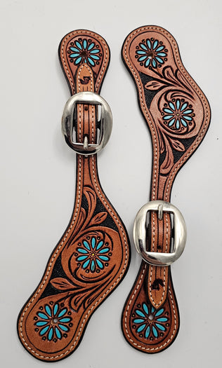 Toprail Equine - Ladies Turquoise Daisy Spur Straps