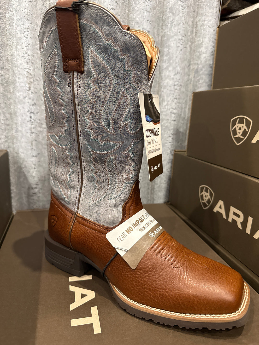 Ariat - Ariat Women's Hybrid Ranchwork Western Boot in Peanut/Worn Denim
