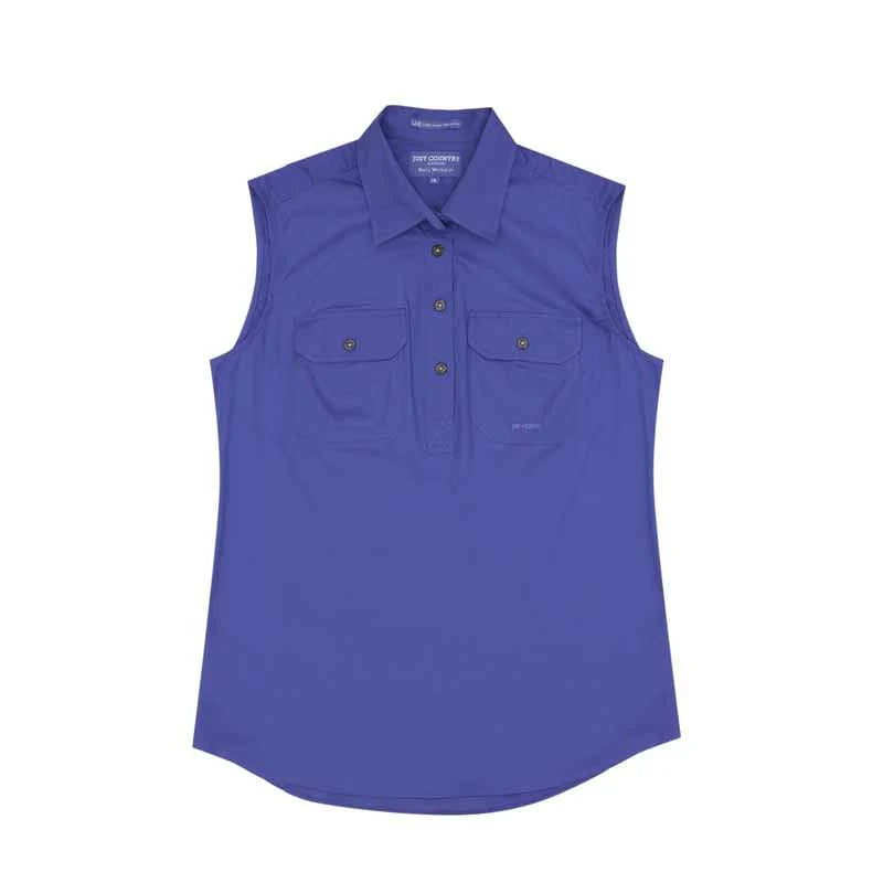 Just Country - Women's Kerry Half Placket Sleeveless Shirt in Blue