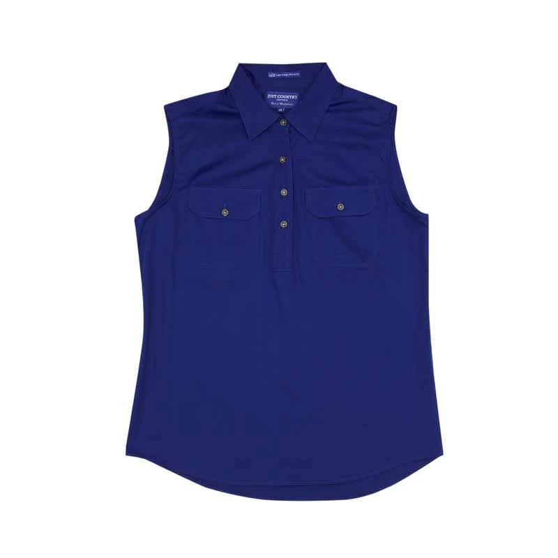 Just Country - Women's Kerry Half Placket Sleeveless Shirt in Cobalt