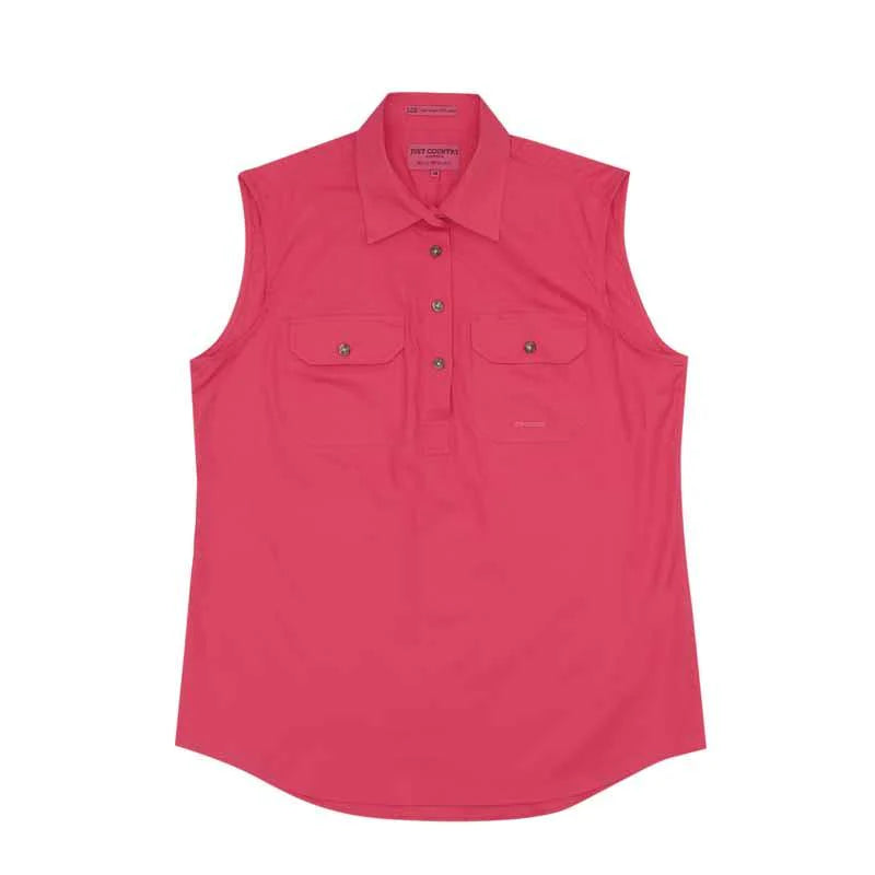 Just Country - Women's Kerry Half Placket Sleeveless Shirt in Hot Pink