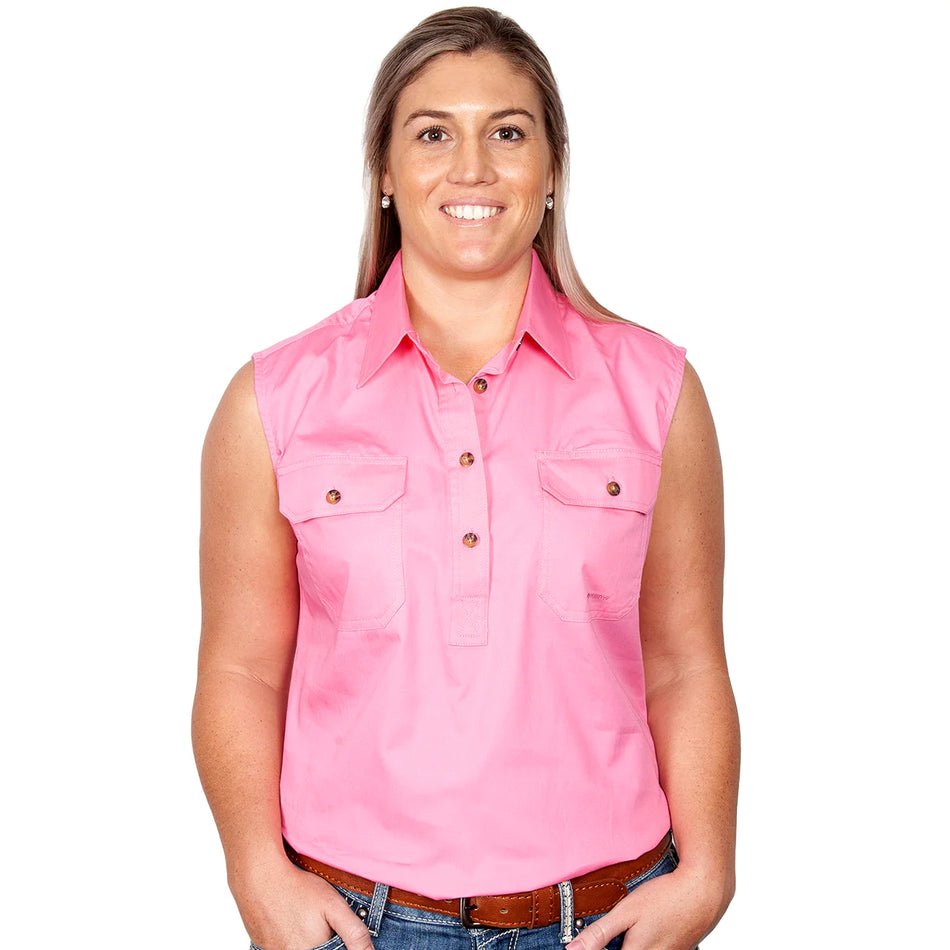 Just Country - Women's Kerry Half Placket Sleeveless Shirt in Rose