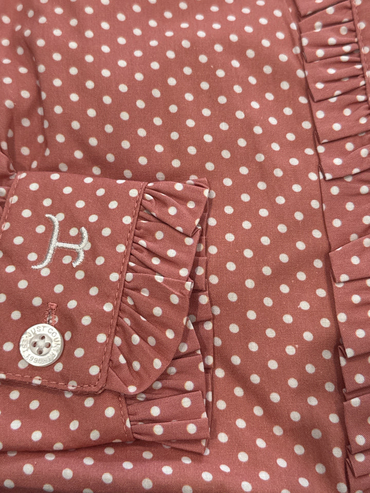 Just Country - Women's Abbey Frills Full Button Stripe Workshirt in Rosewater & White Mini Spot