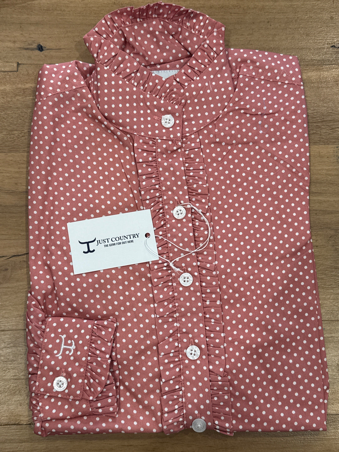 Just Country - Women's Abbey Frills Full Button Stripe Workshirt in Rosewater & White Mini Spot