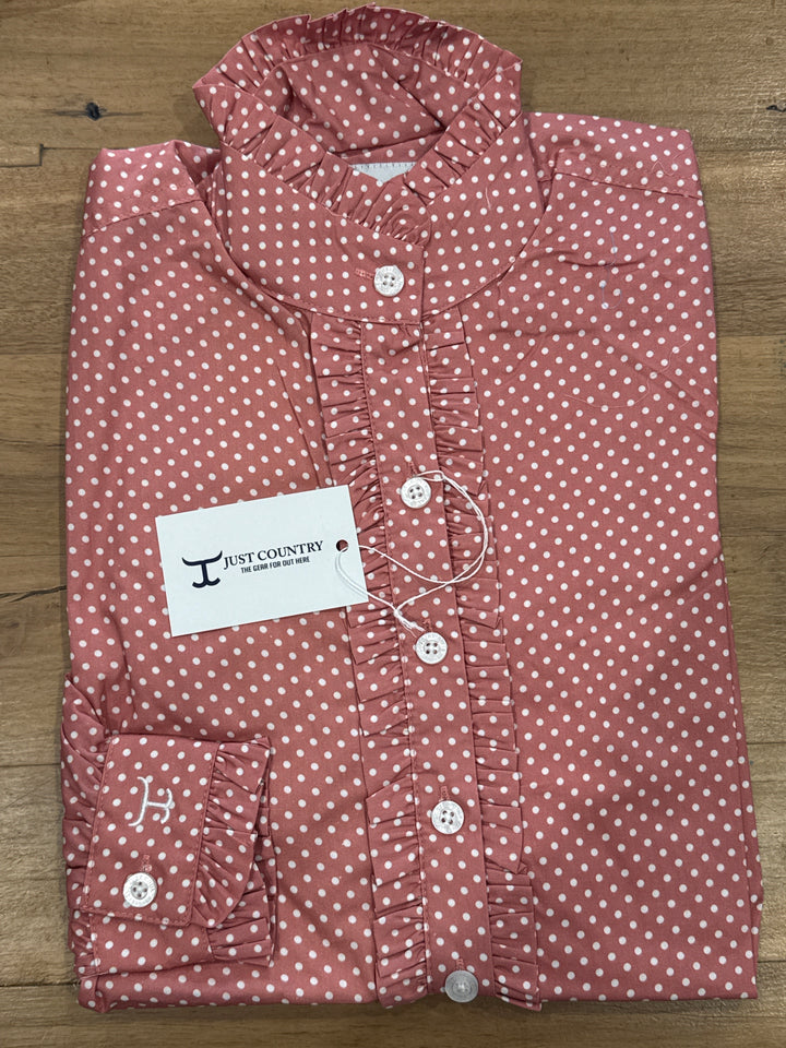 Just Country - Women's Abbey Frills Full Button Stripe Workshirt in Rosewater & White Mini Spot