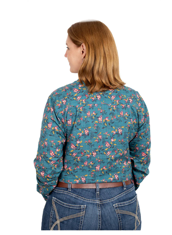 Just Country - Women's Georgie 1/2 button long Sleeve Shirt in Forest Flowers