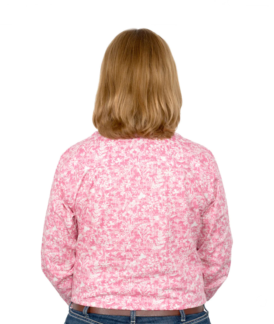 Just Country - Women's Georgie 1/2 button long Sleeve Shirt in Pink Wildflowers