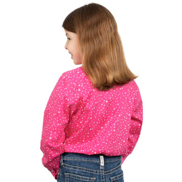 Just Country - Girls Harper Half Button Work Shirt in Hot Pink Stars