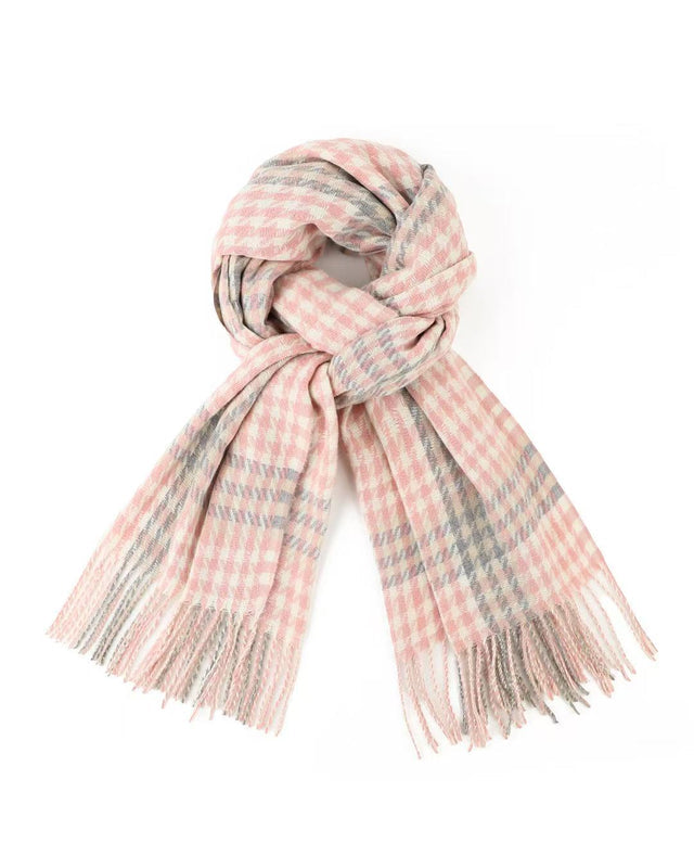 GW - Classic Check Winter Scarf Houndstooth in Pink/Grey Scarf