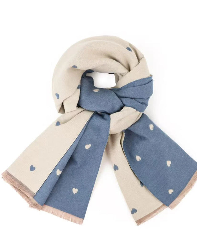 GW - Reversible Holly Heart Winter Scarf – Blue Heart Print