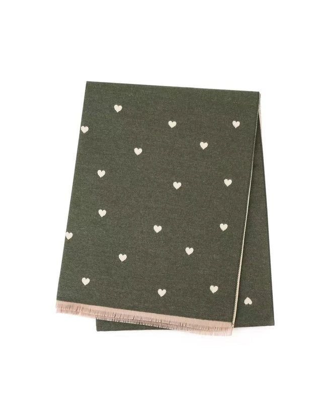 GW - Reversible Holly Heart Winter Scarf – Green Heart Print