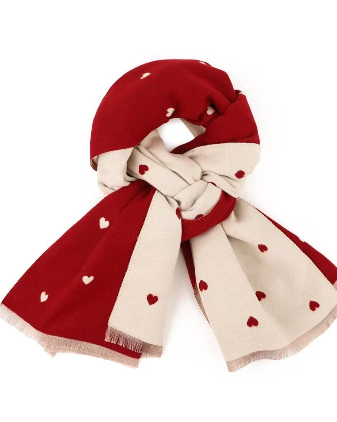GW - Reversible Holly Heart Winter Scarf – Red Heart Print