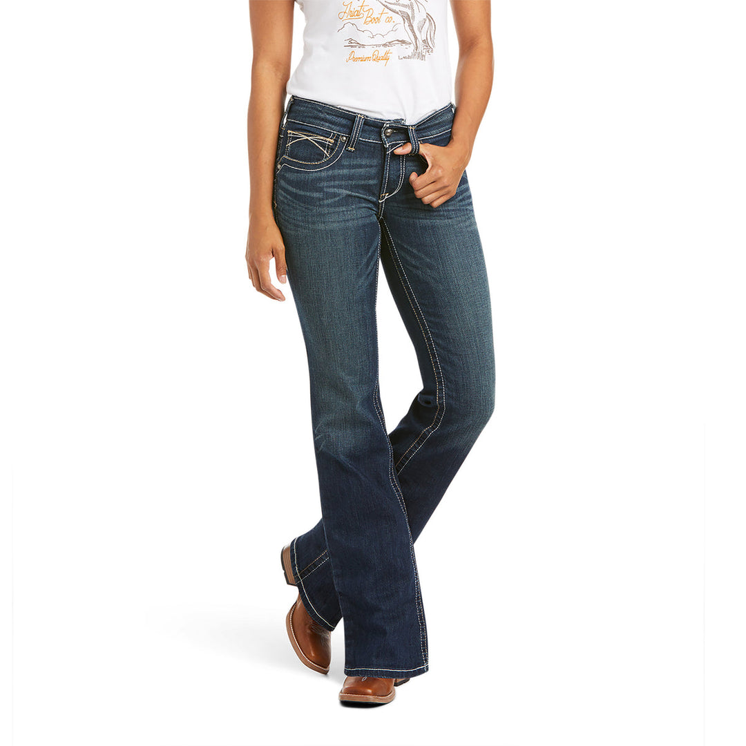 Ariat - R.E.A.L.™ Mid Rise Stretch Whipstitch Boot Cut Jeans in Ocean