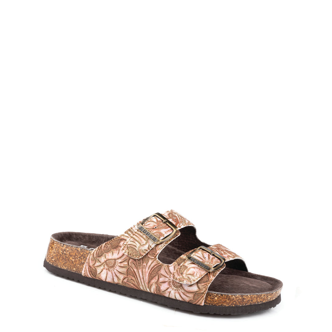 Roper - Womens Delilah Tan Floral Embossed Sandal