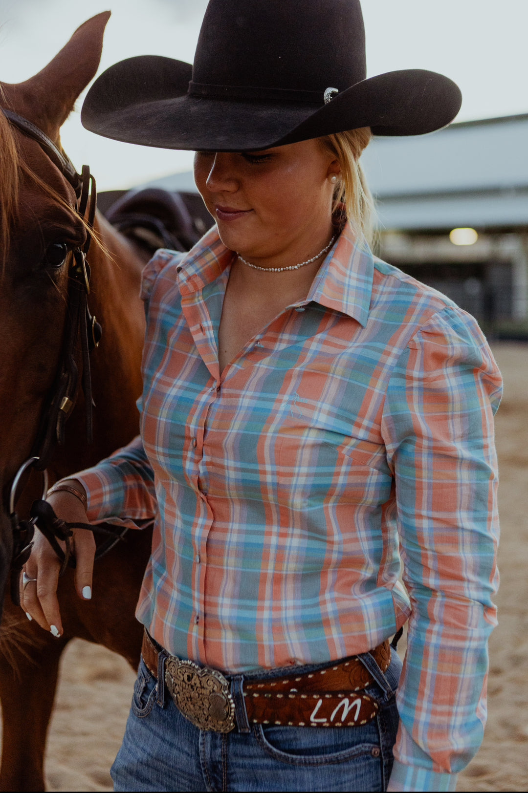 Maggie in Orange & Blue Check