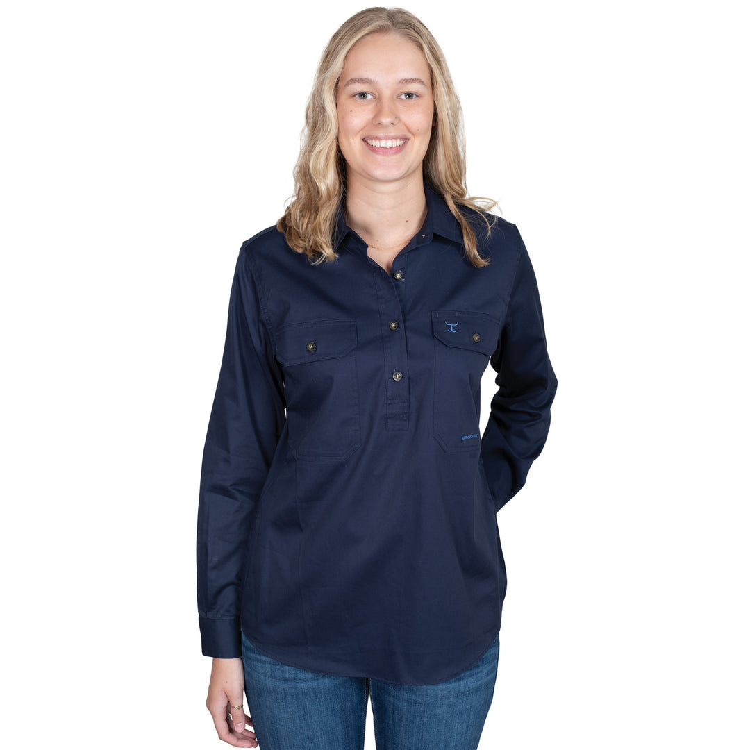 HAMILTON CAMPDRAFT COMMITTEE MEMBERS ONLY (WOMENS JUST COUNTRY 1/2 BUTTON NAVY SHIRT)