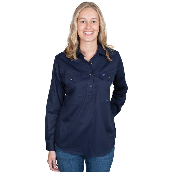 HAMILTON CAMPDRAFT COMMITTEE MEMBERS ONLY (WOMENS JUST COUNTRY 1/2 BUTTON NAVY SHIRT)