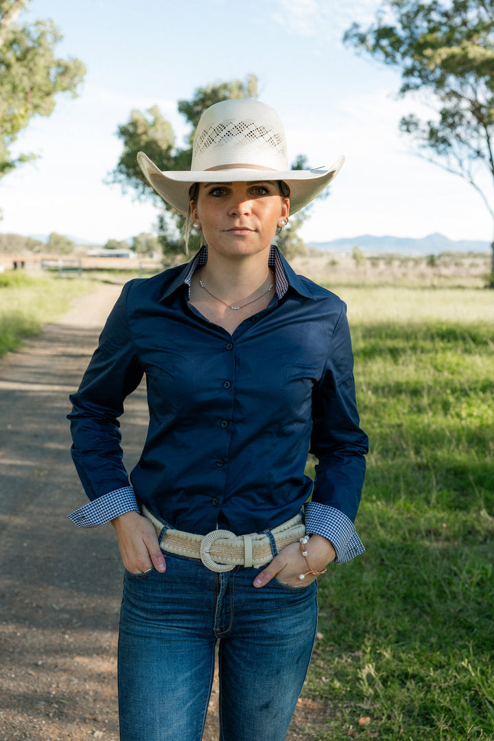 HAMILTON CAMPDRAFT COMMITTEE  MEMBERS ONLY (JANE SHIRT - NAVY WITH NAVY GINGHAM CONTRAST)