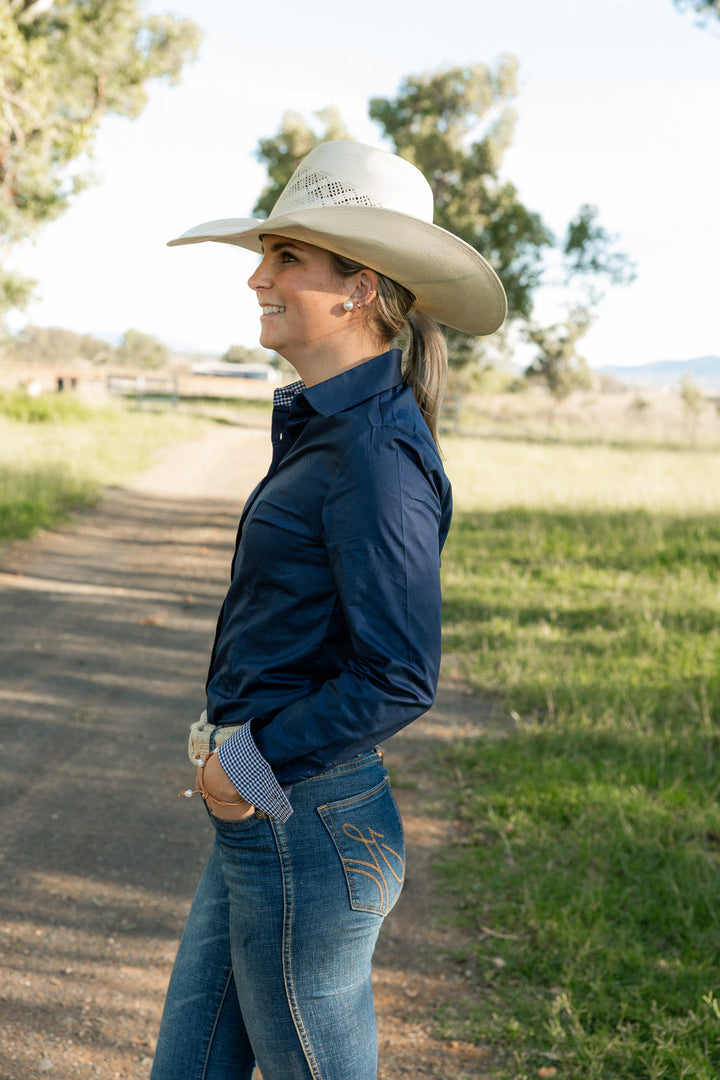 HAMILTON CAMPDRAFT COMMITTEE  MEMBERS ONLY (JANE SHIRT - NAVY WITH NAVY GINGHAM CONTRAST)