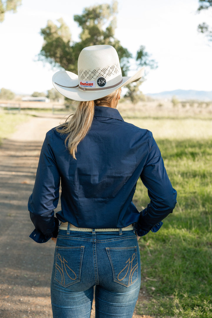 HAMILTON CAMPDRAFT COMMITTEE  MEMBERS ONLY (JANE SHIRT - NAVY WITH NAVY GINGHAM CONTRAST)