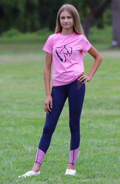 Bare Equestrian - Youth Performance Riding Tights in Navy & Pink Galaxy