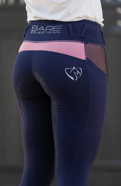 Bare Equestrian - Youth Performance Riding Tights in Navy & Pink Galaxy