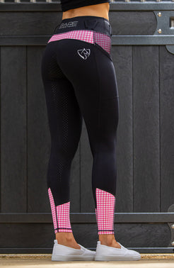 Bare Equestrian - Women’s Performance Riding Tights in Pink Houndstooth