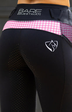 Bare Equestrian - Women’s Performance Riding Tights in Pink Houndstooth