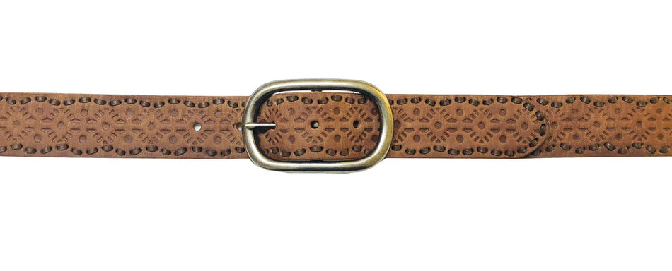 Roper - Womens Distressed Brown Embossed Leather belt