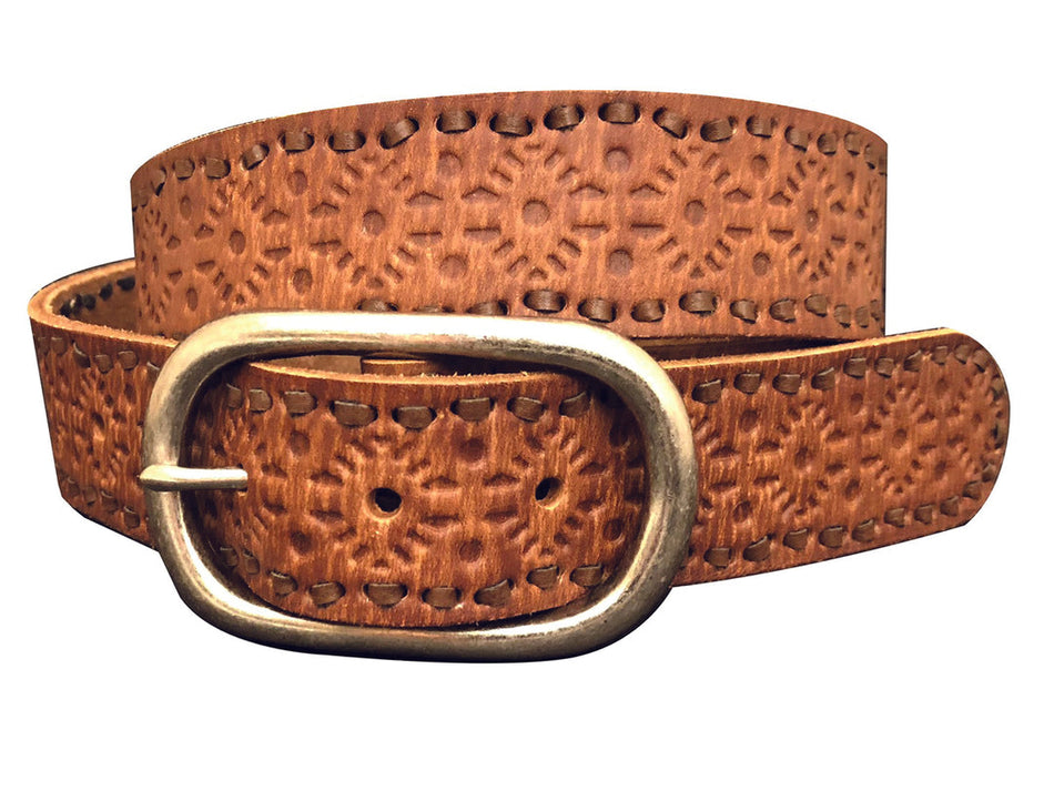 Roper - Womens Distressed Brown Embossed Leather belt