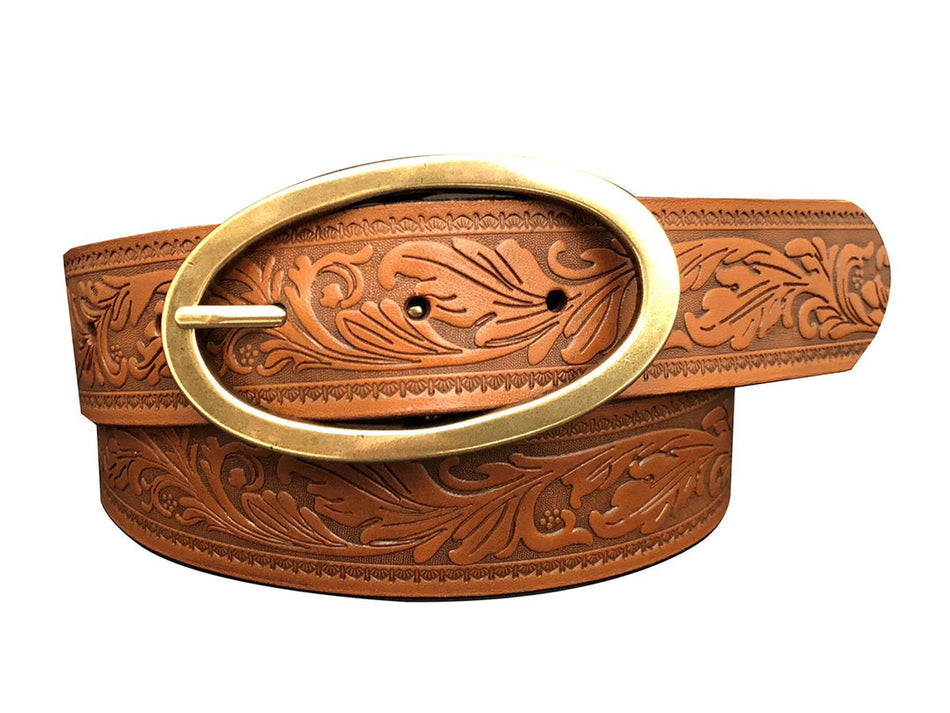Roper - Womens Bridle Leather Embossed Tan belt
