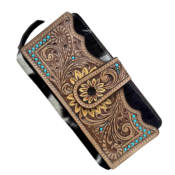 TDE - Merida Cowhide Sunflower Tooling Leather Zippered Wallet – AW34 – Merida