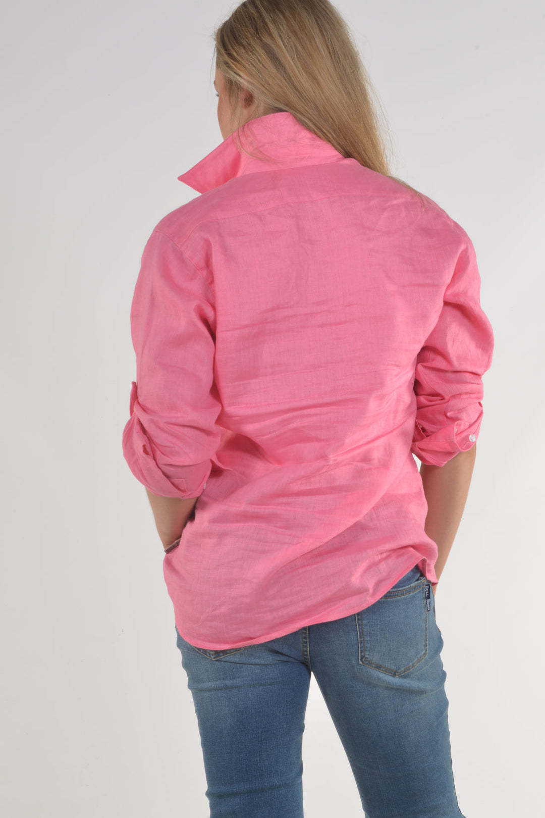 Bullrush - Ladies Linen Tab Shirt in Hot Pink