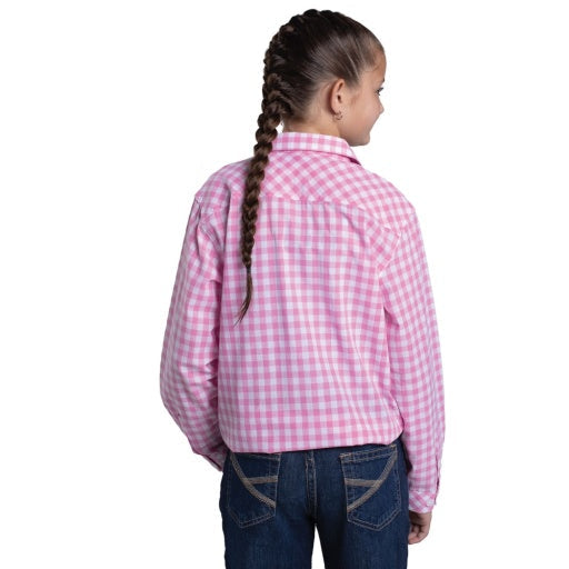 Just Country - Girl's Harper Half Button Shirt in Pink Lemonade & White Check