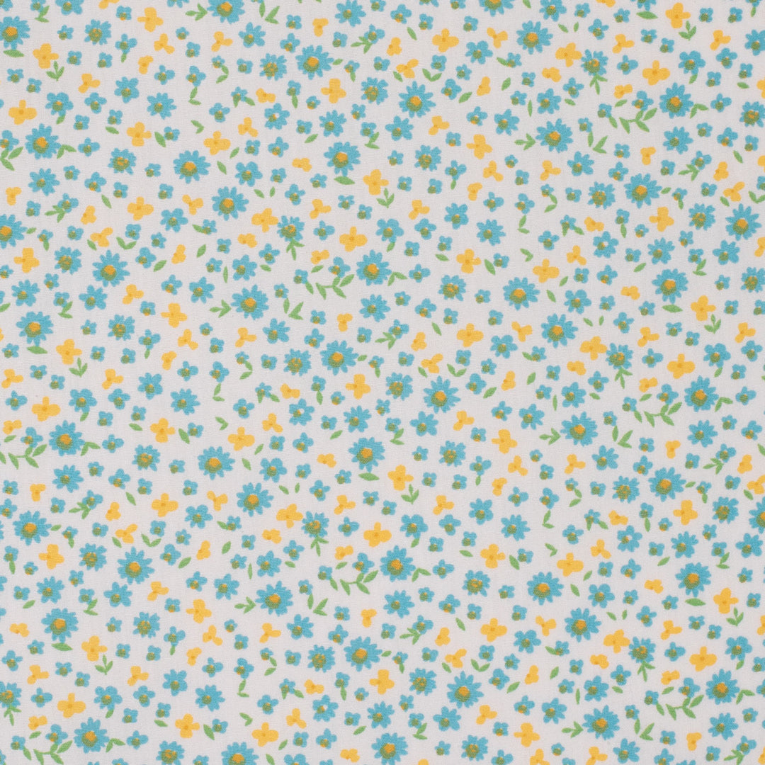 Just Country - Girl's Harper Half Button Shirt in White & Blue Daisys