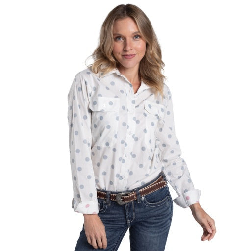 Just Country - Women's Abbey Full Button Print Workshirt in white & tormaline spots