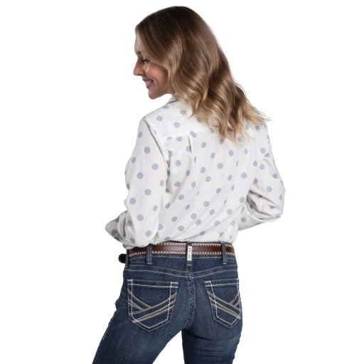 Just Country - Women's Abbey Full Button Print Workshirt in white & tormaline spots