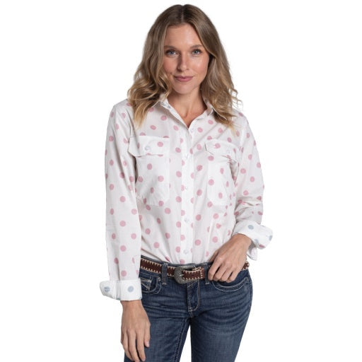 Just Country - Women's Abbey Full Button Print Workshirt in white & blush spots