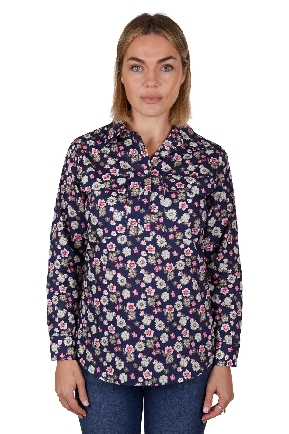 Hard Slog - Women's Rose Half  Placket Long Sleeve Shirt